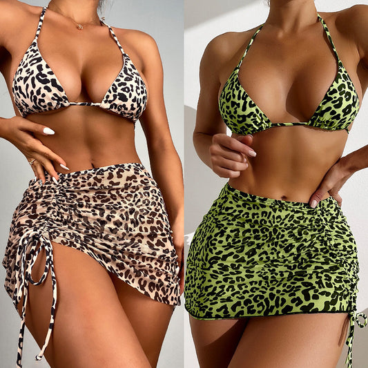 Leopard Print High-waist Three-piece Bikini Swimsuit