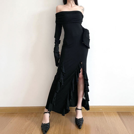 Sultry Elegance: Off-Shoulder Slit Maxi Dress