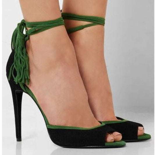 Fashionable Fringed Peep Toe Stiletto Sandals