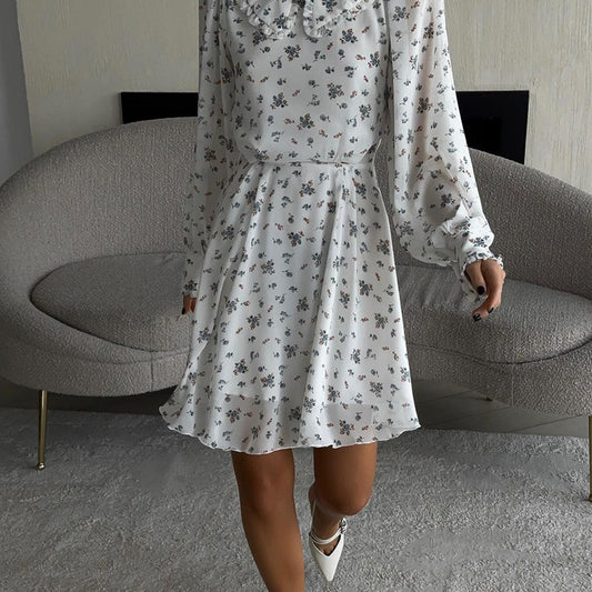 Mesh Double-layered Collar Floral Dress