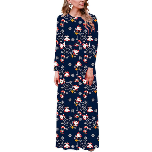 New Christmas Long Sleeve Floral Print Maxi Dress