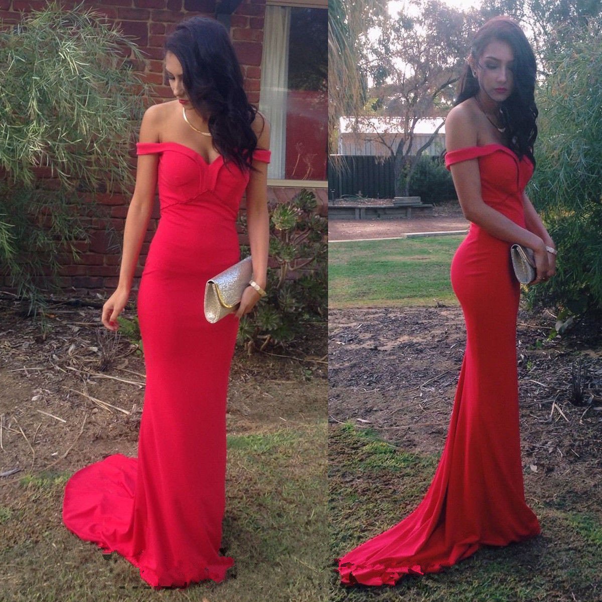 Off-shoulder Sheath Bodycon Floor Length Prom Party Dress - Meet Yours Fashion - 1