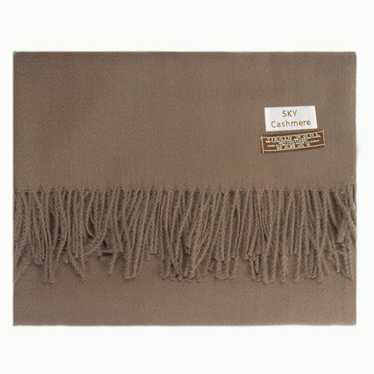 Solid Color Thickened Imitation Cashmere Tassled Scarf