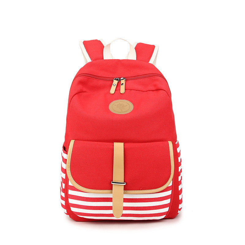 Stripe Print Canvas Backpack School Travel Bag - Meet Yours Fashion - 5