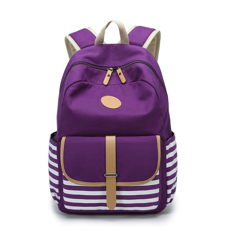 Stripe Print Canvas Backpack School Travel Bag - Meet Yours Fashion - 3