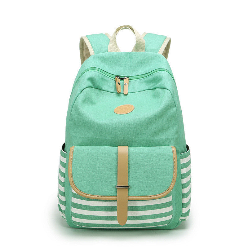 Stripe Print Canvas Backpack School Travel Bag - Meet Yours Fashion - 6