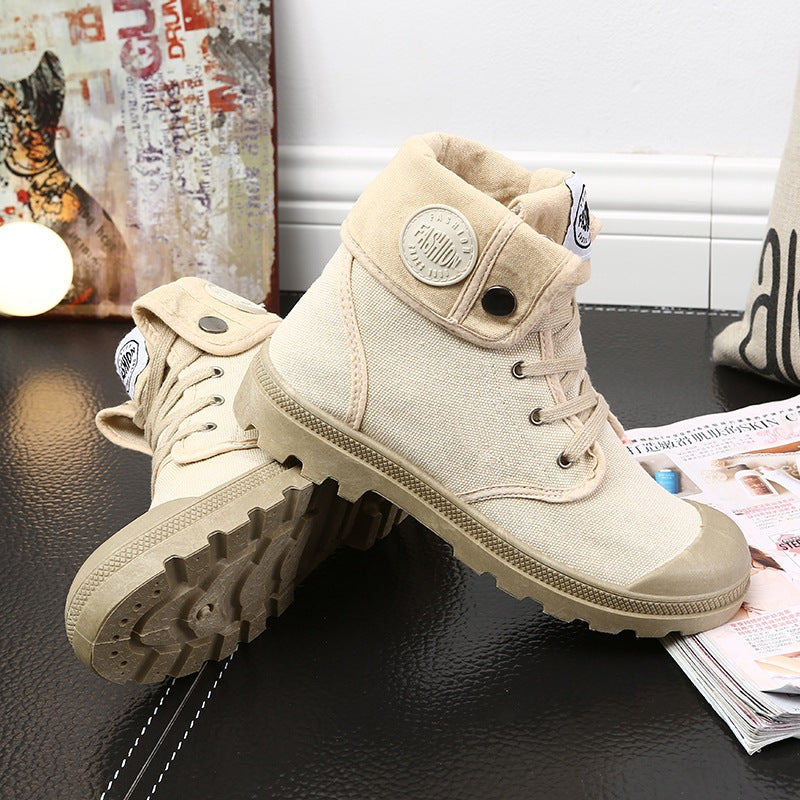 Canvas Patchwork Round Toe Flat Casual Ankle Boots