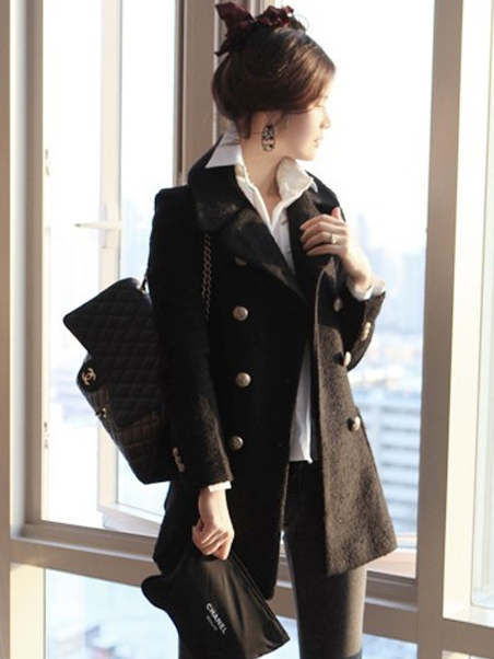 Double Breasted Lapel Slim Solid Long Coat - Meet Yours Fashion - 5