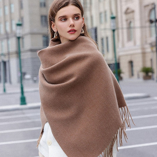Solid Color Double-Side Imitation Cashmere Winter Warm Shawl Scarf