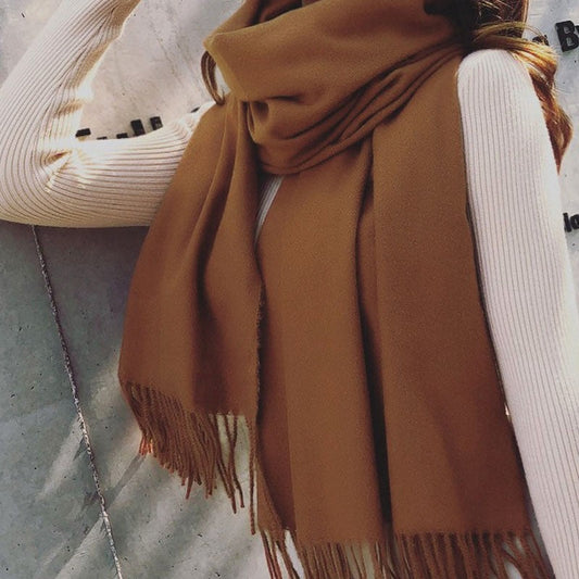 Thickened Imitation Cashmere Solid Color Tassled Scarf