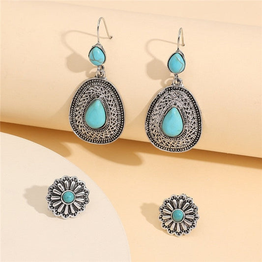Ethnic Style Turquoise Earrings Set