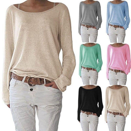 Clearance Casual Loose Off-shoulder Long Sleeves Pure Color Blouse