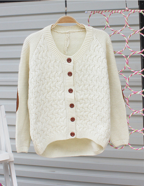 Cardigan Pure Color Elbow Patch Knit Sweater