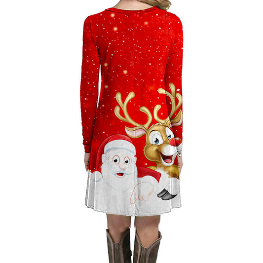 Cute Christmas Cartoon Print Short Dress
