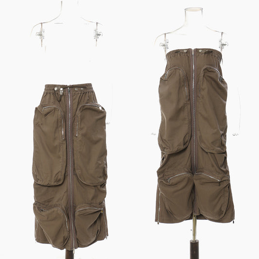 Heavy-Duty Zippered Mid-Length Multi-Pocket Workwear Skirt