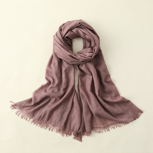 Thin Solid Color Long Cotton And Linen Scarf