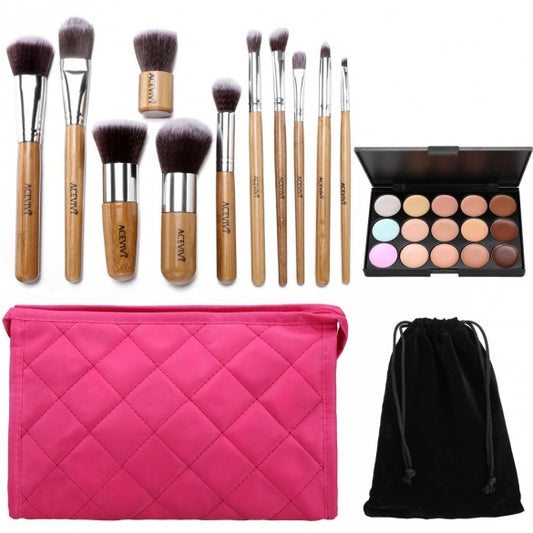 15 Colors Makeup Face Cream Concealer Palette + 11 PCS Powder Brushes + Makeup Bag