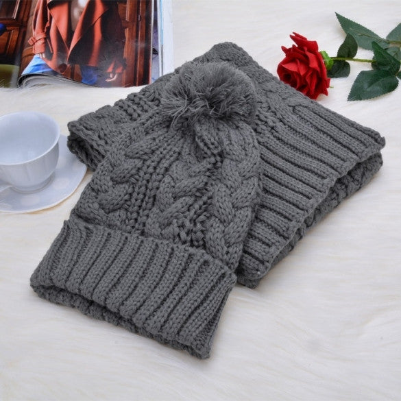 Fashion Women's Girls' Beanie Winter Warm Cap Woolen Blend Knitted Hats W/ Scarf