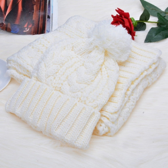 Fashion Women's Girls' Beanie Winter Warm Cap Woolen Blend Knitted Hats W/ Scarf