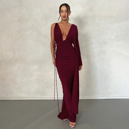 Sultry Low-Cut Backless Fashion One-Shoulder Dress