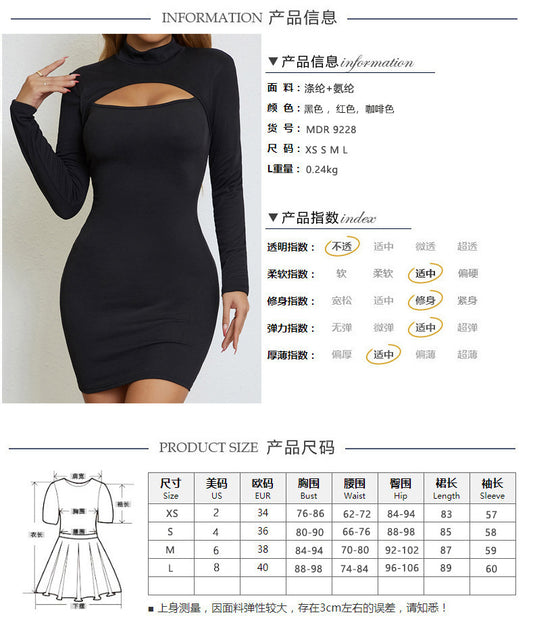 Sultry Elegance: Solid Color Bodycon Cutout Long Sleeve Dress