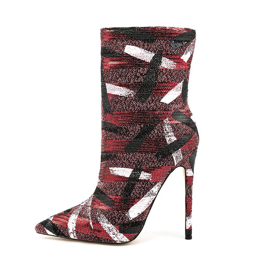 Sultry Graffiti Glitter Side-Zip Thigh-High Fashion Boots