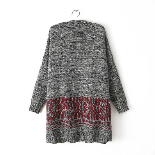 Cardigan Knit V-neck Long Loose 3/4 Sleeves Sweater