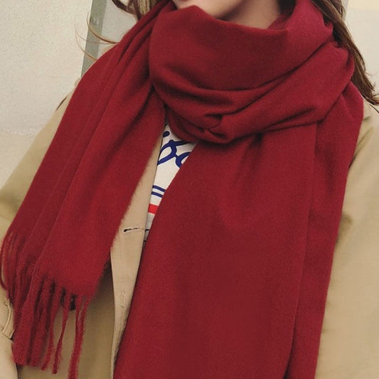 Thickened Imitation Cashmere Solid Color Tassled Scarf