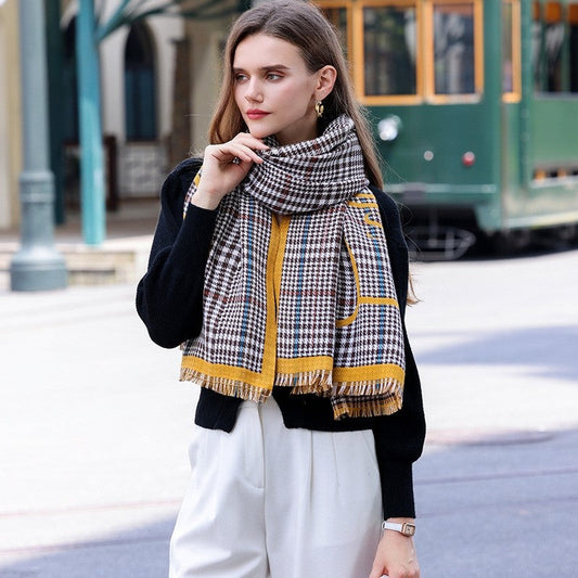 Contrast Color Plaid Tassel Thickened Shawl Scarf