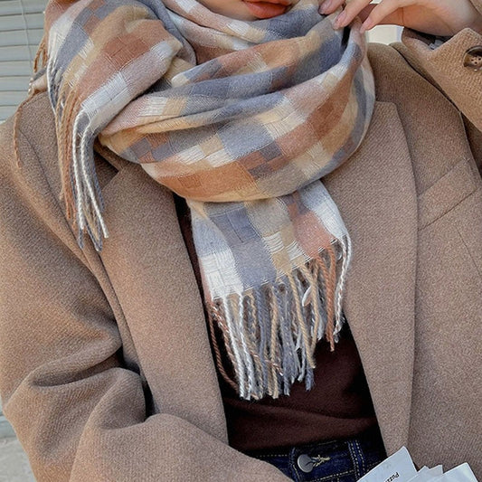 Imitated Cashmere Solid Color Warm Tassled Scarf
