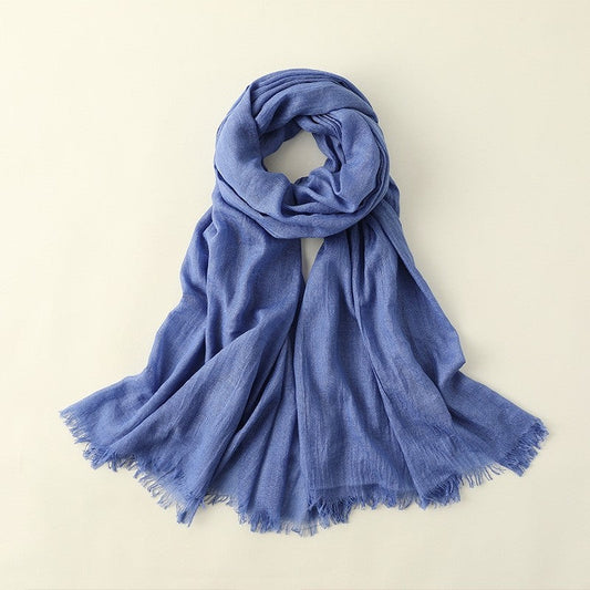 Solid Color Sun Protection Long Cotton And Linen Scarf