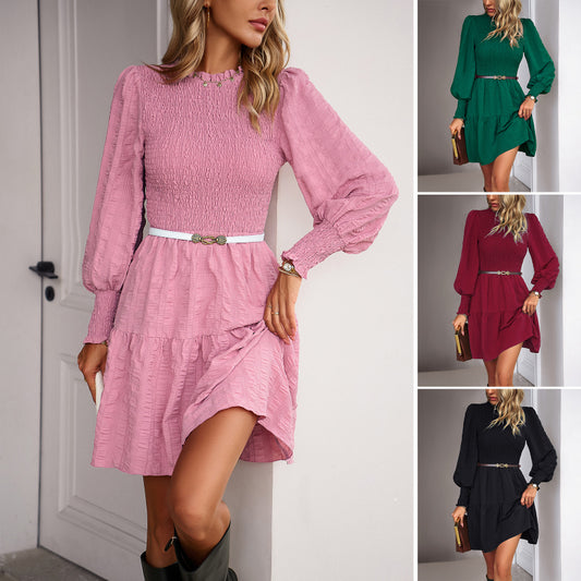 Solid Color Long Sleeve Short Women's Autumn Winter Dress