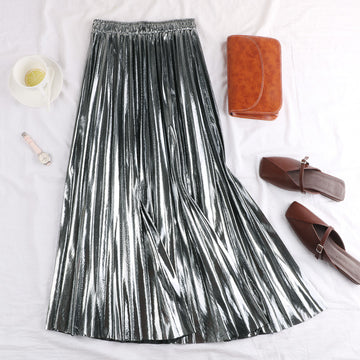 Korean style Skirt|Reflective fabric Skirt|Pleated Skirt
