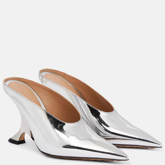 Pointed-Toe Shiny Patent Leather Wedge Sandals