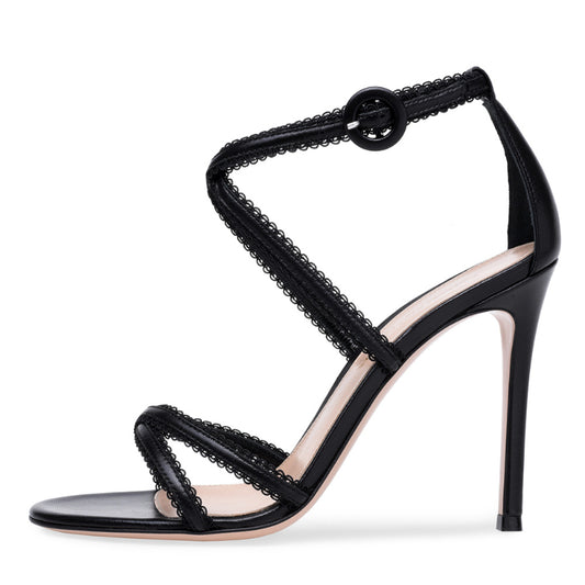 Elegant Monochrome Cross-Strap Stiletto Sandals