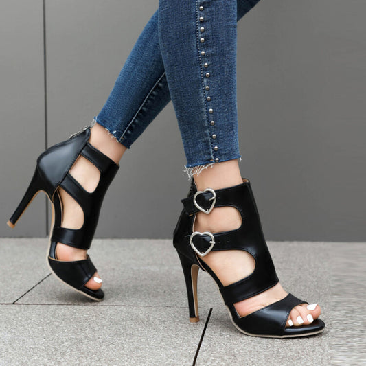 Heart-Shaped Cutout Zipper Thin High Heel Sandals