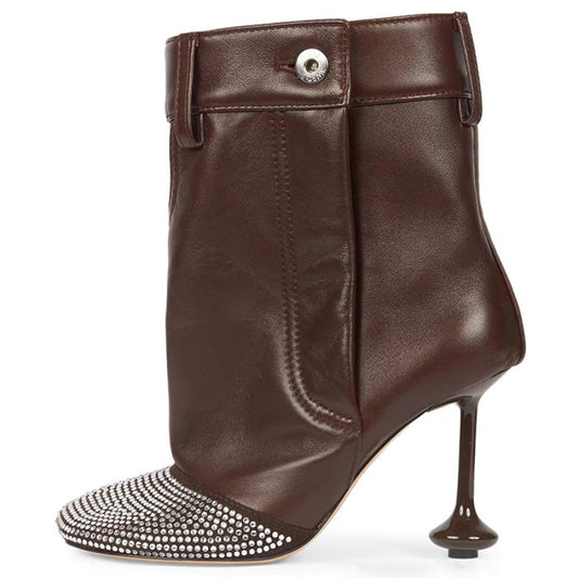 Glamorous Rhinestone-Embellished Round-Toe Ankle Boots