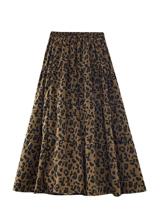 Vintage Leopard Print Swing Half Skirt