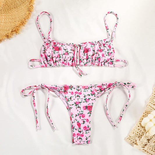 Sensual Freshness Floral Print Tie-Dye Bikini Swimsuit
