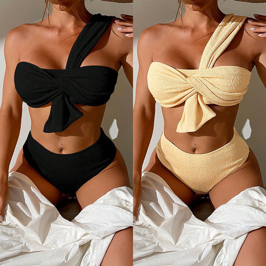Sleek One-Shoulder Bandeau Bikini Swimsuit