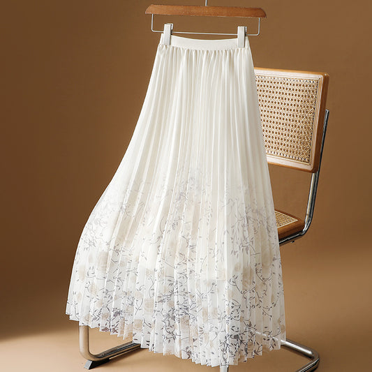 Floral Chiffon Skirt - Flowy Pleated Maxi Skirt