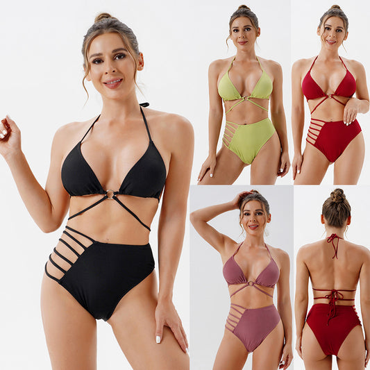 Sultry Charm Multi-color High-waisted Triangle Bikini Swimsuit