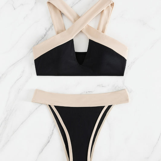 Fashionably Sexy Women's Two-Piece Color Block Swimsuit