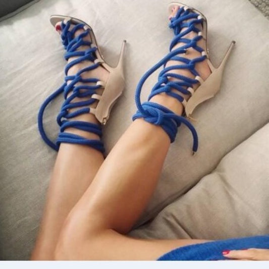 Colorful Lace-Up Sexy Roman Sandals