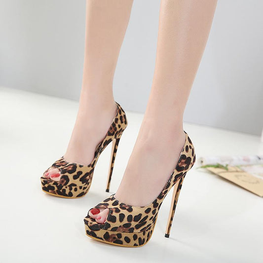 Platform Leopard High Heel Sandals