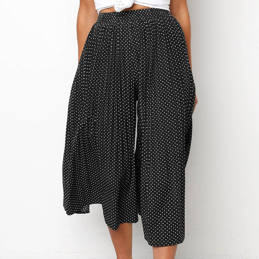 Wide Leg Cropped Loose Polka Dotted Pants