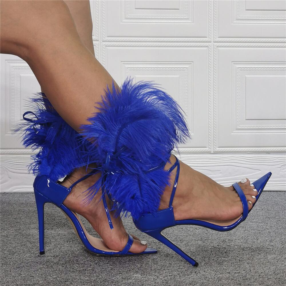 Fashion Patent Leather Fur Open Toe High Heel Sandals