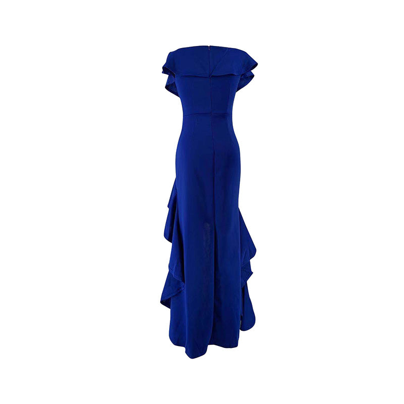 Blue High Low Flapper V Neck Maxi Dress