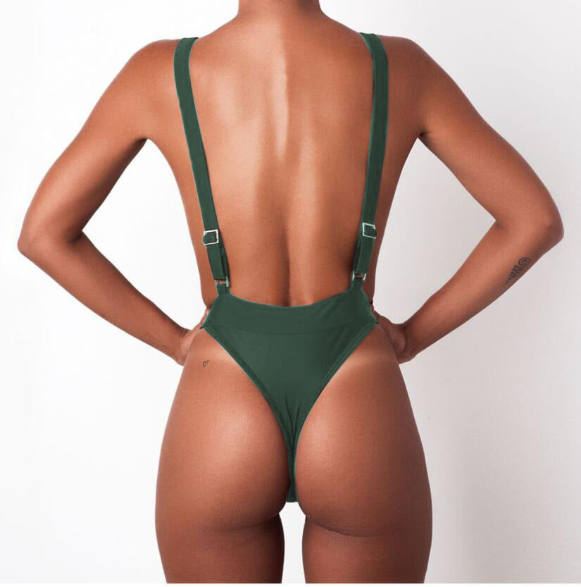Plain Sling Backless High Rise One Pieces Swimsuit