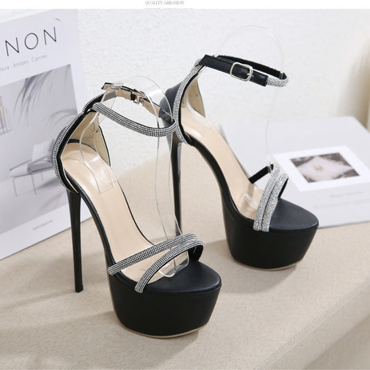 2023 European and American New Style High-heeled Studded One-piece Sandals